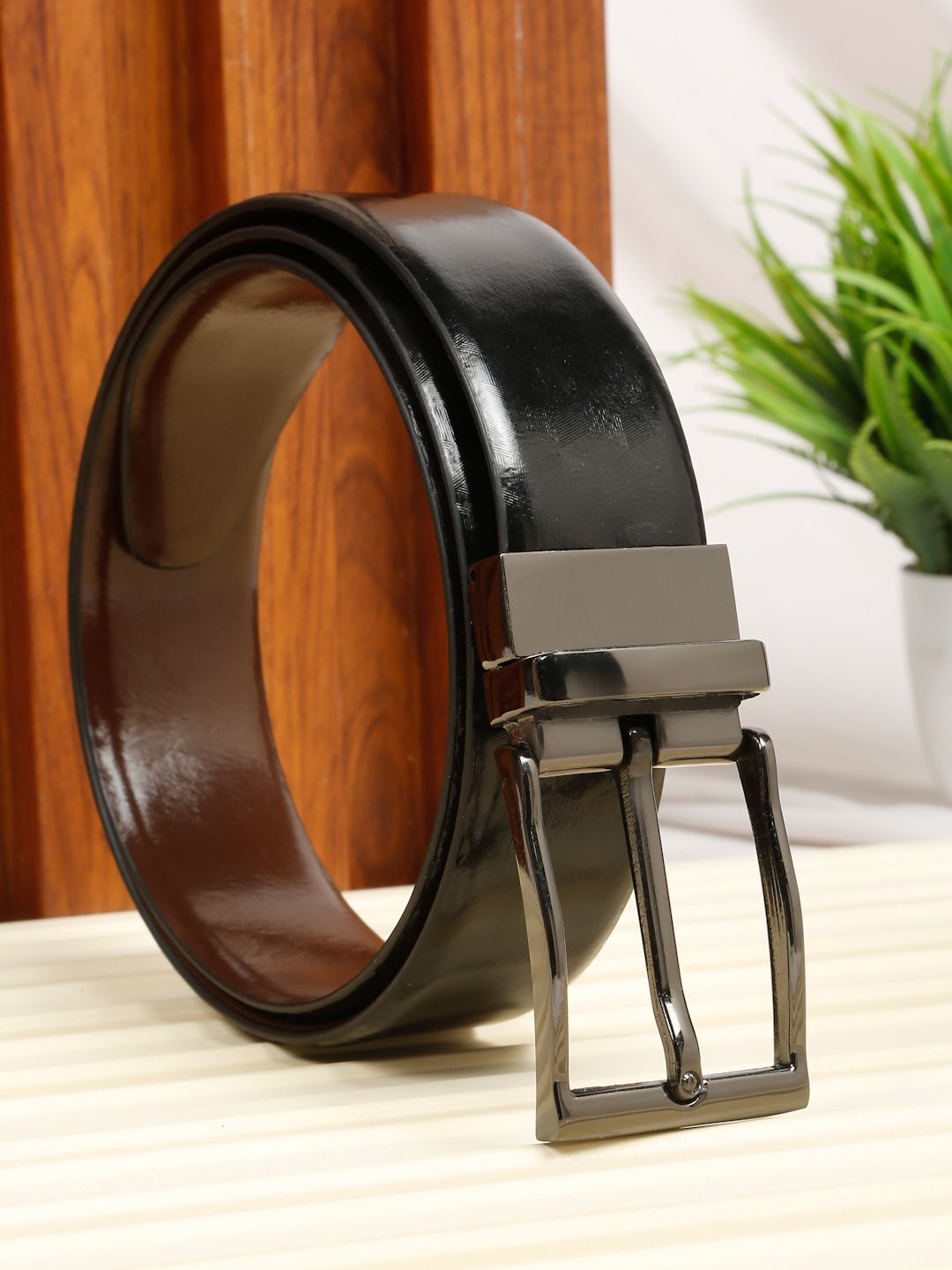 teakwood leathers Men Formal Black Genuine Leather Reversible Belt-picture-12