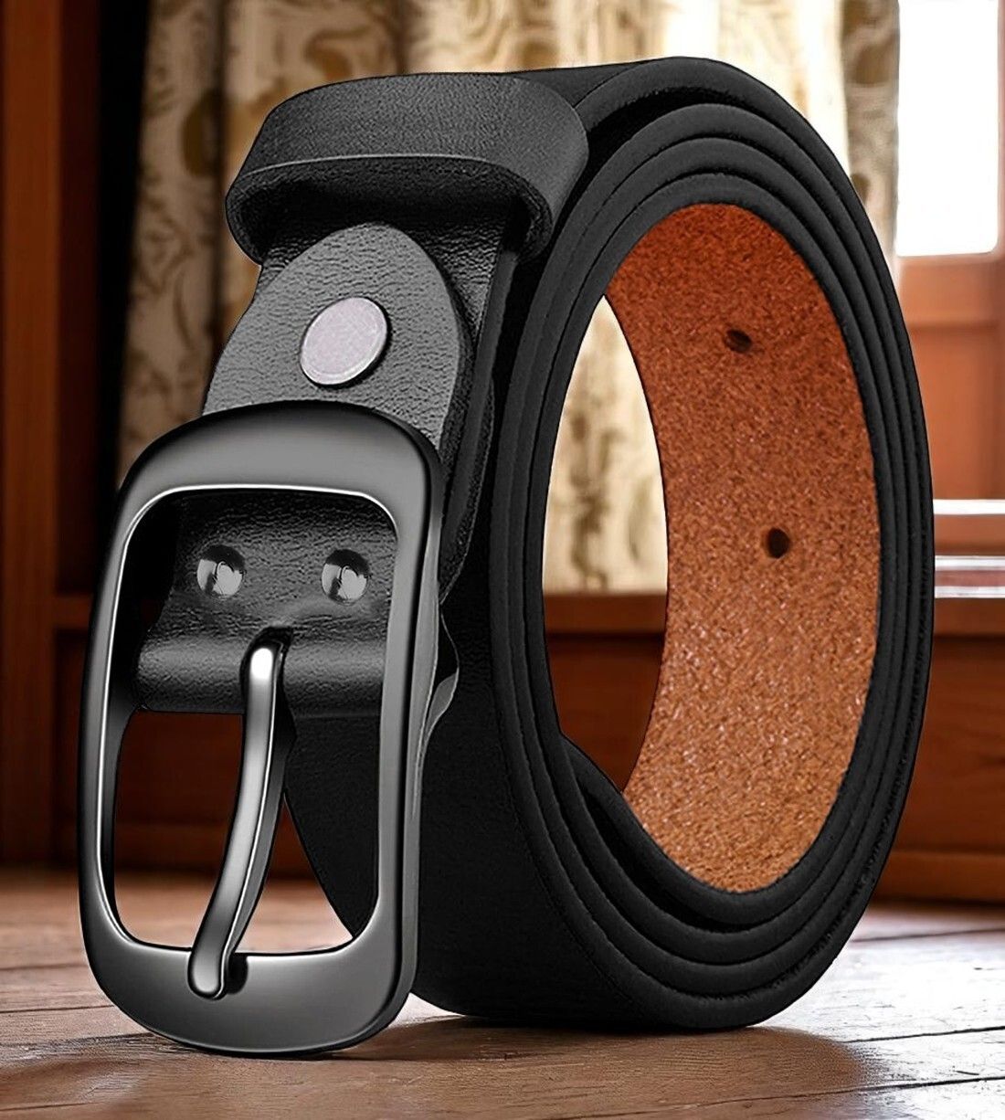 Men Formal Black Genuine Leather Belt