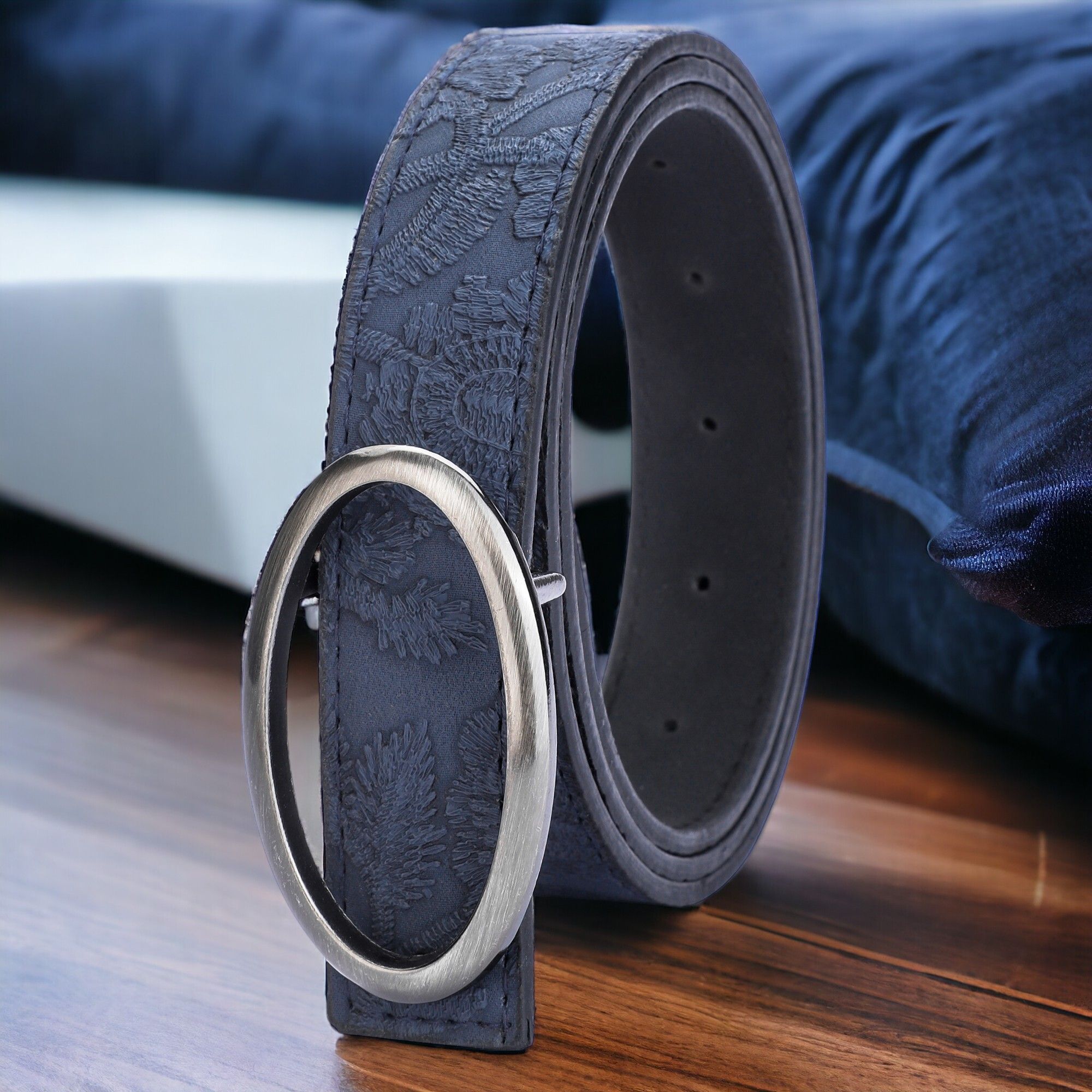 Women Formal Blue Artificial Leather Belt-image-0