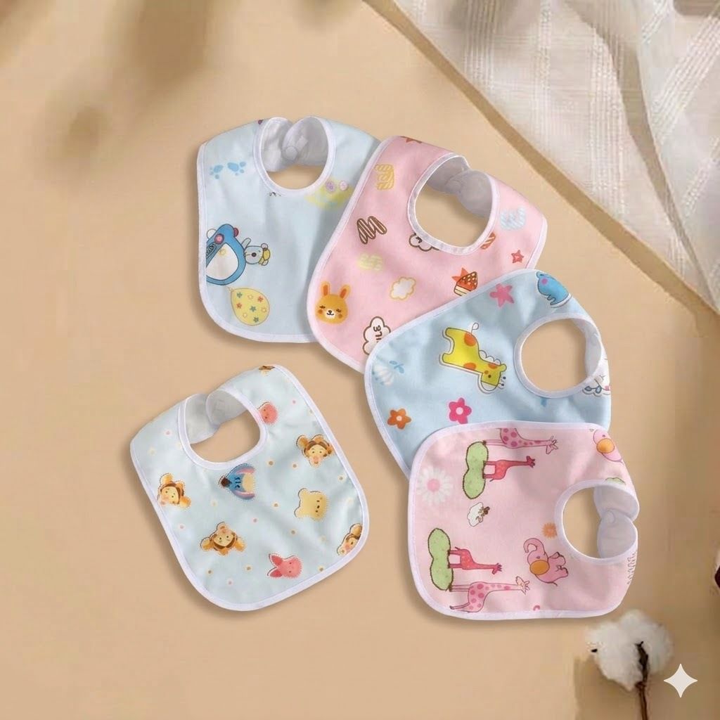 Baby Button Bibs Soft Cotton Feeding Apron Cute Print Double Layered Waterproof-image-14