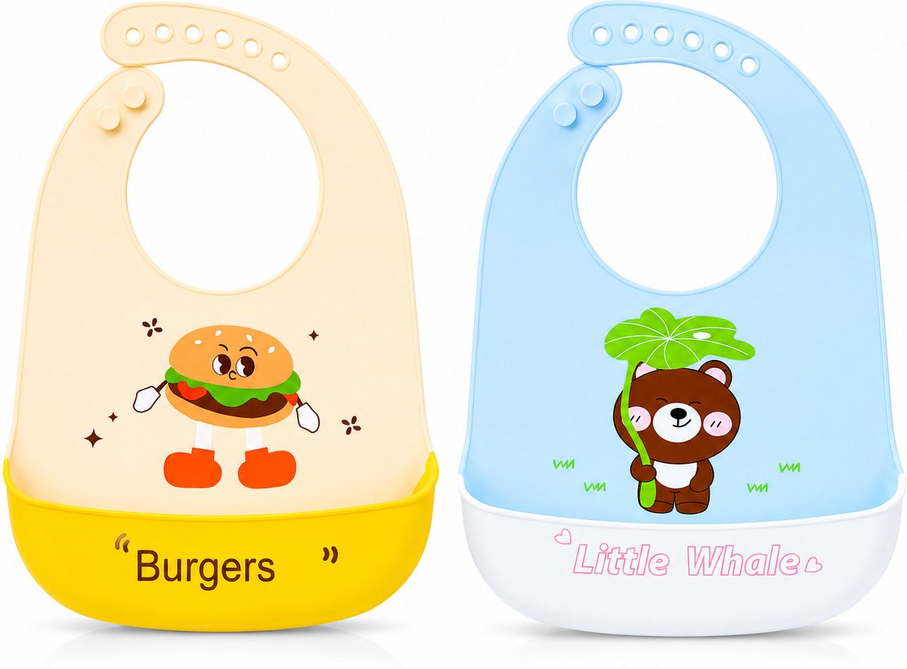 tinybites Silicone Baby Bib Set of 2 | Waterproof, Stain-Resistant & BPA Free | Adjustable-picture-32
