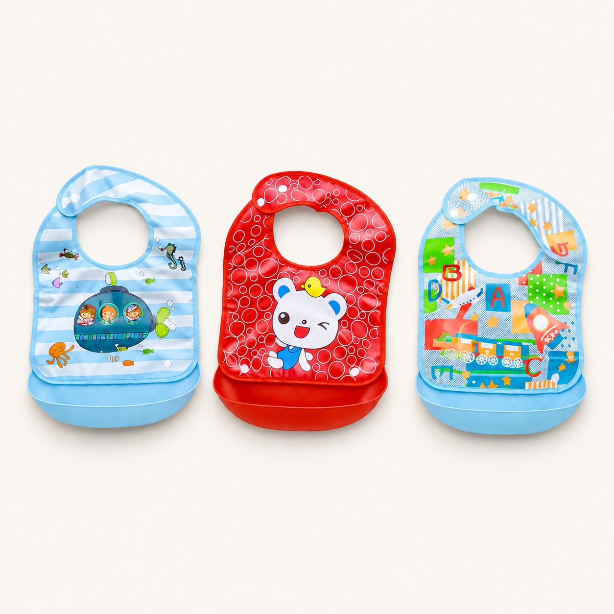 Waterproof Baby Bib Combo Pack of 3 | Adjustable with Crumb Catcher Pocket-image-21
