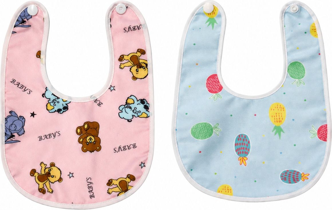 qutoo box Waterproof Baby Bibs Set of 2 Blue & Pink | Reusable Feeding Apron Bibs-picture-25