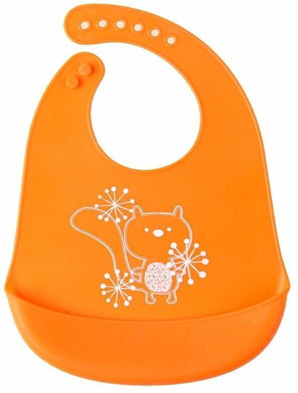 Baby Cartoon Printing Waterproof Silicone Bib Rice Pocket_Orange-image-29