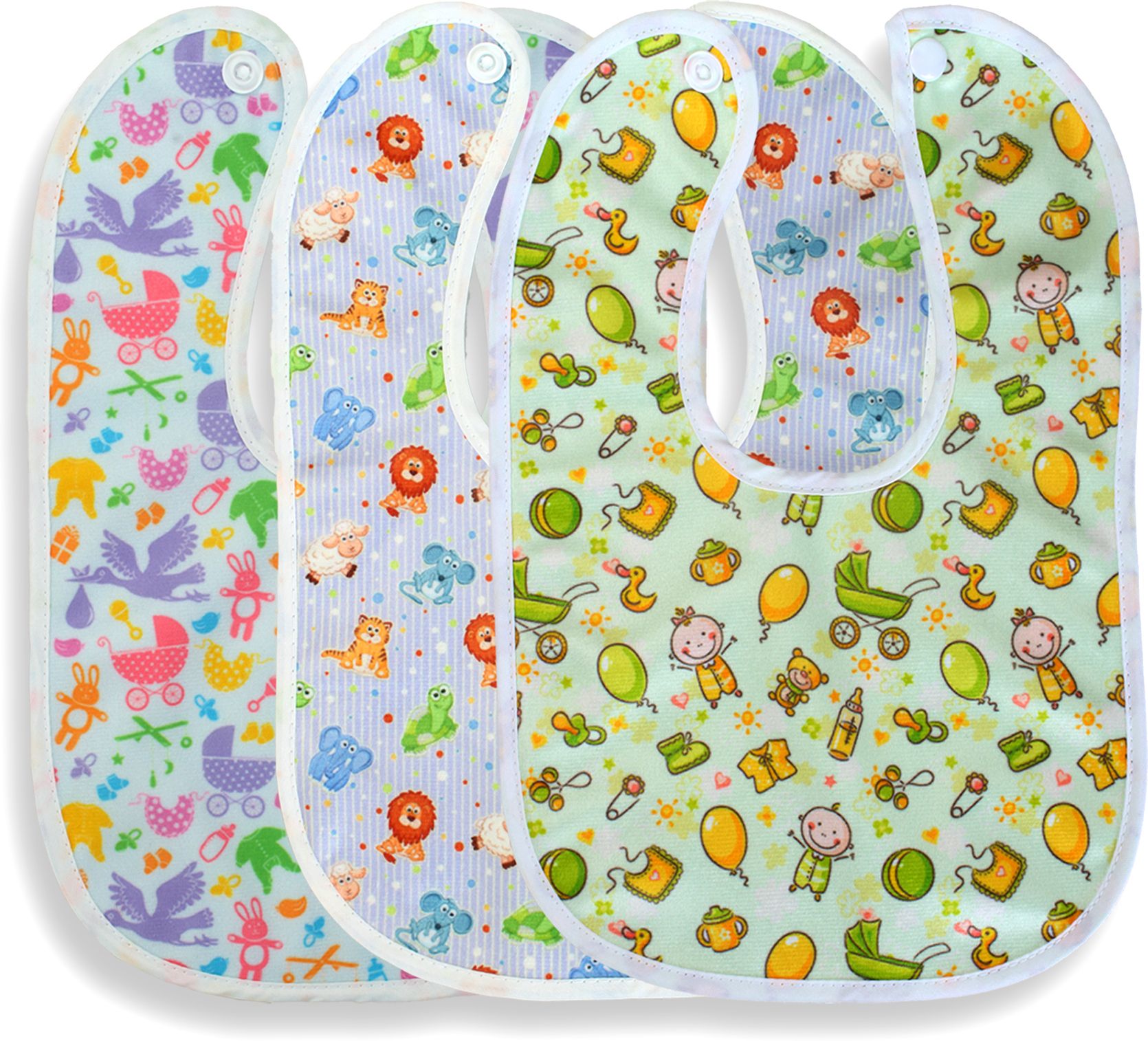 Waterproof Baby bib for Feeding and Drooling Cute Print with Button (Pack of 3)