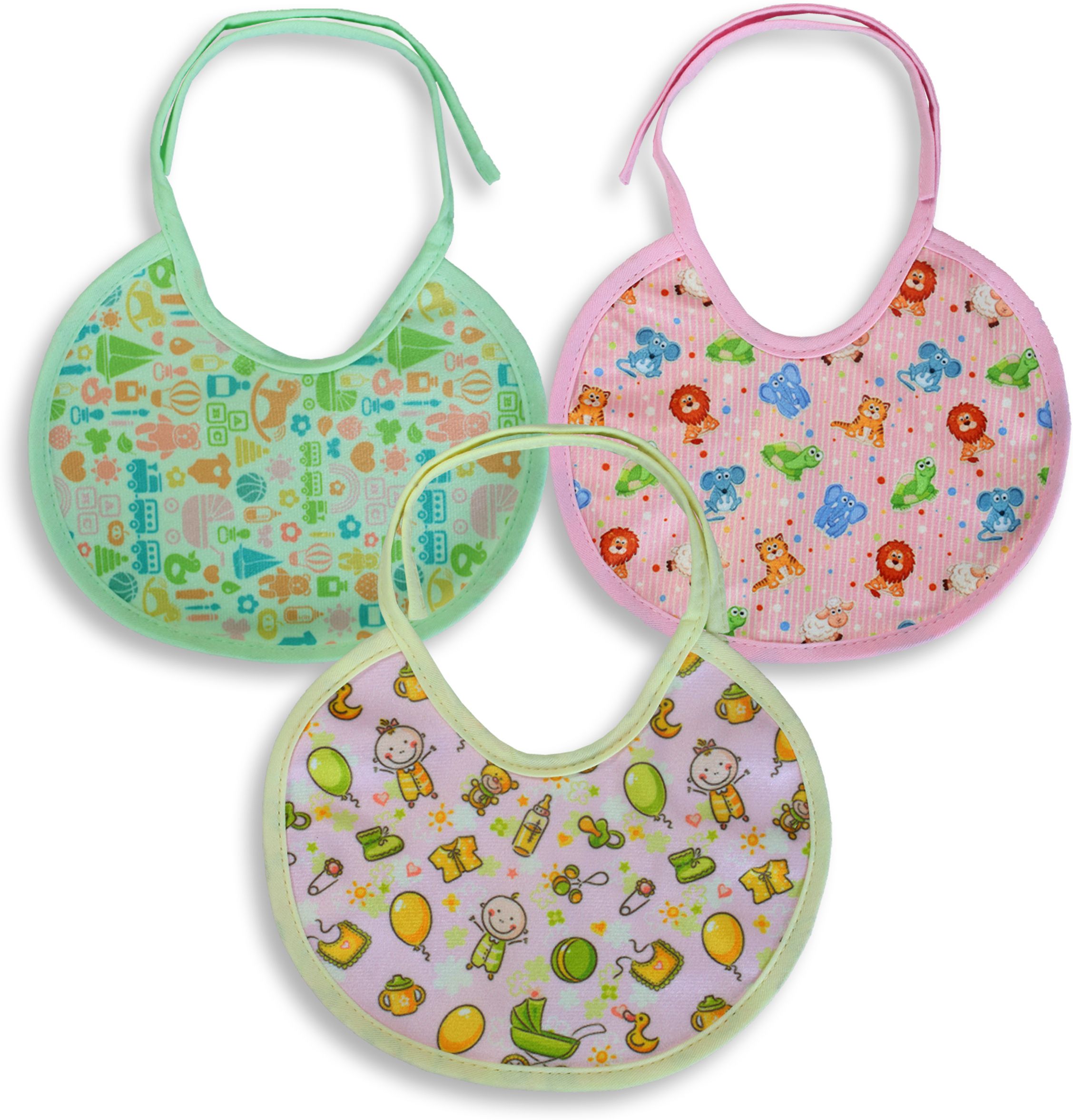 Baby Quality Bibs With Animated Prints (Set of 3 Colors)