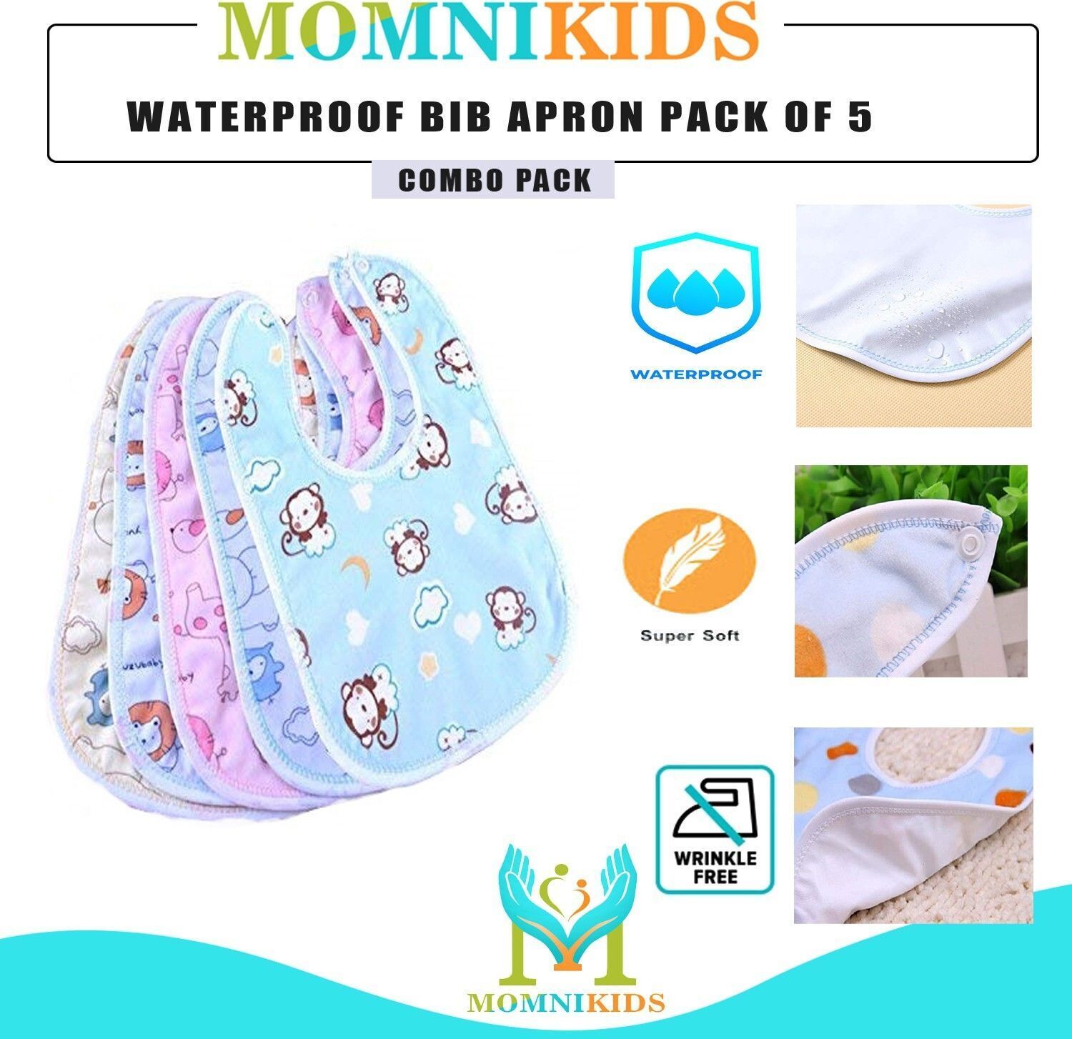 Snap Button Cotton Bib Pack of 5 Pcs-image-32