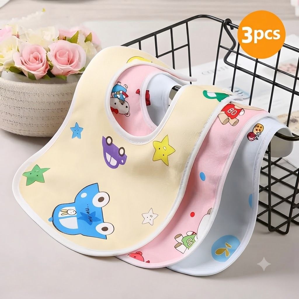 Baby Button Bibs Soft Cotton Feeding Apron Cute Print Double Layered Waterproof-image-13