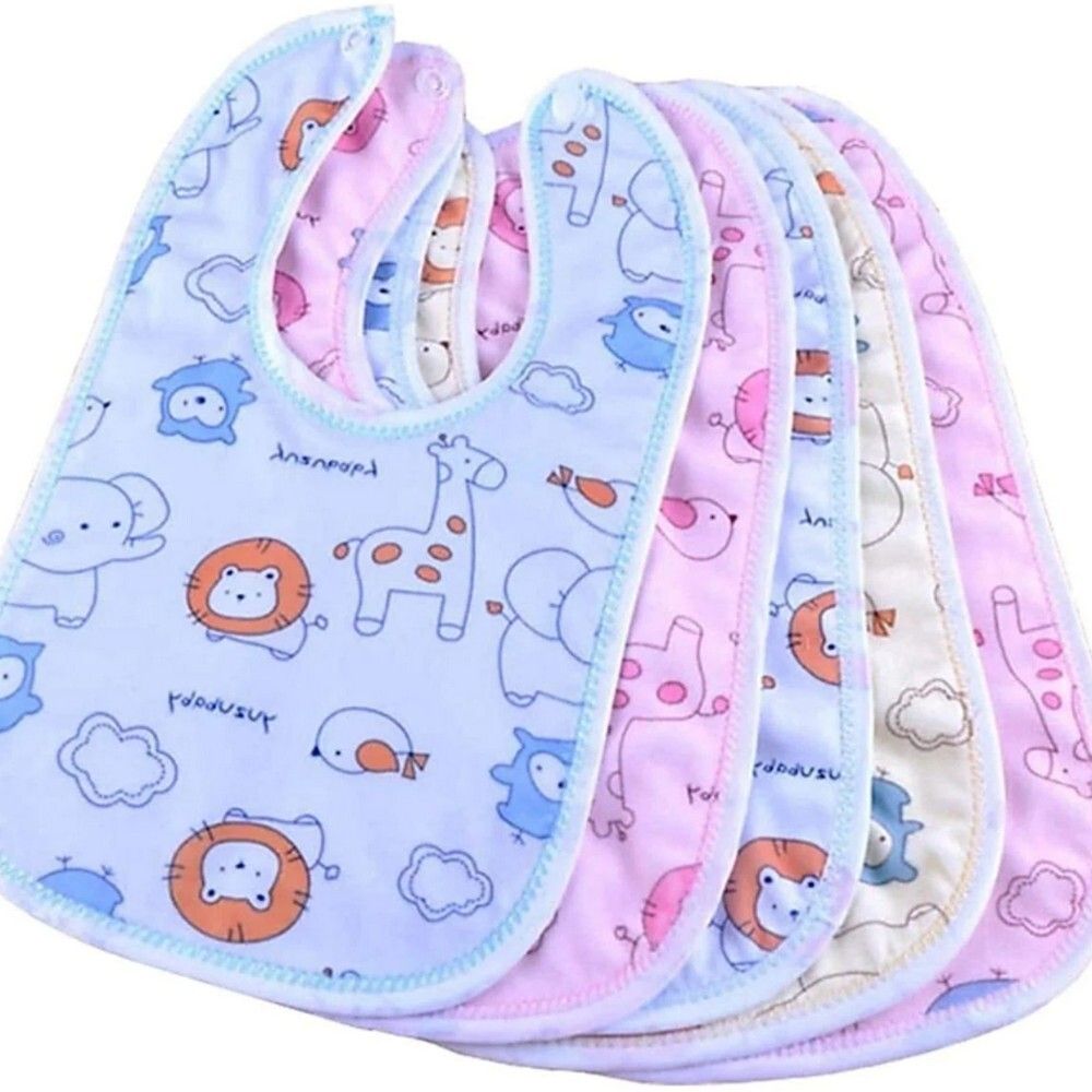 Pack of 5 Baby Bibs with Large Coverage, Snaps or Velcro
