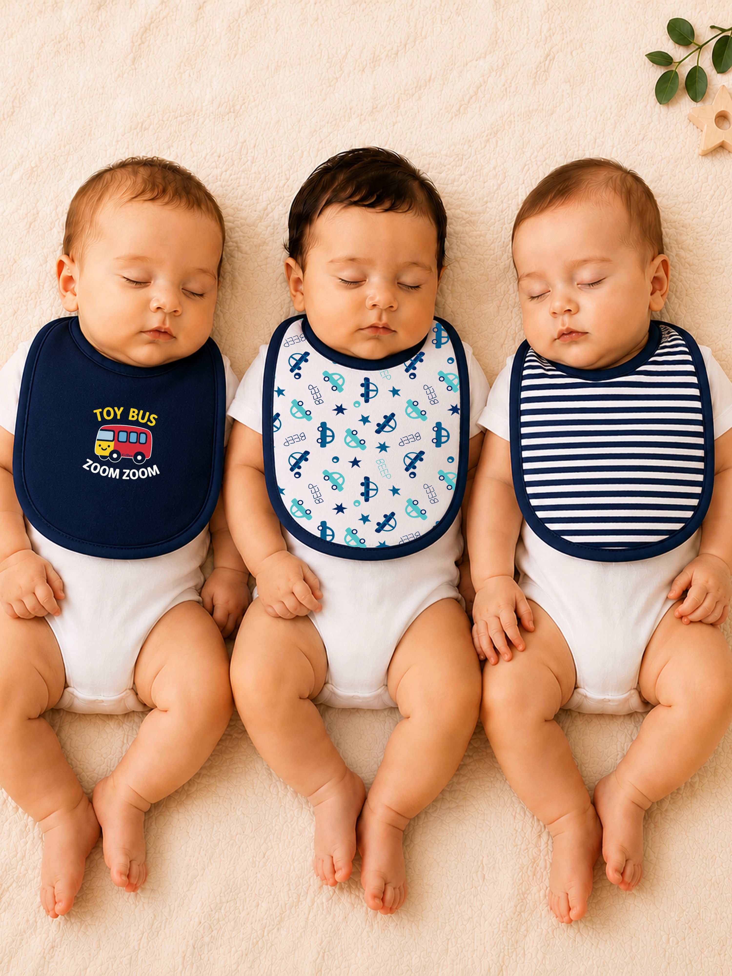 kidbee Cotton Feeding Bib Pack of 3 for Baby Boys & Girls 0-24 Months | Tiny Tots Bibs-picture-13