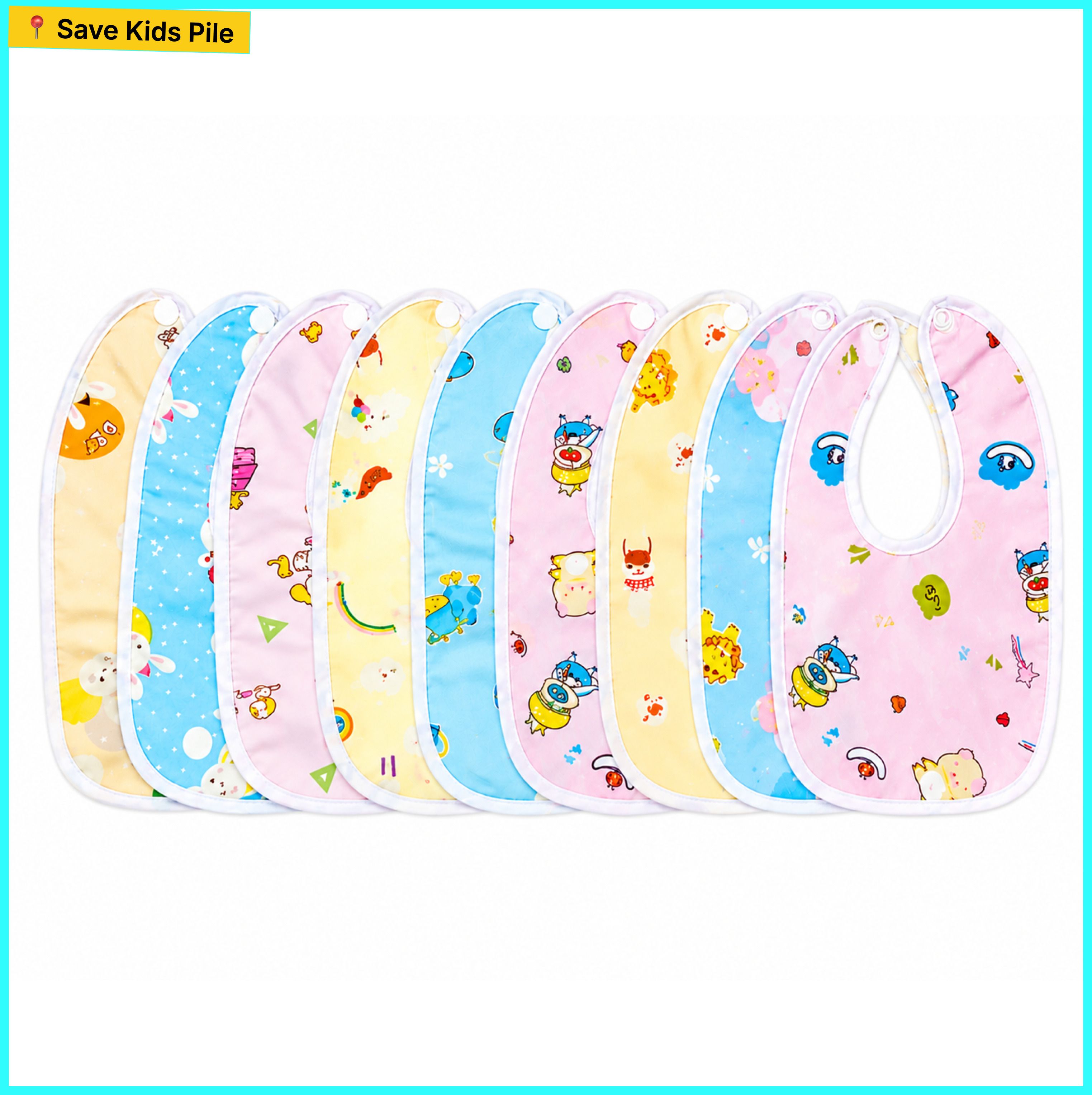 bubblino Waterproof Cotton Baby Bibs Set with Snap Buttons, Feeding Bib for Infants,03+-picture-30