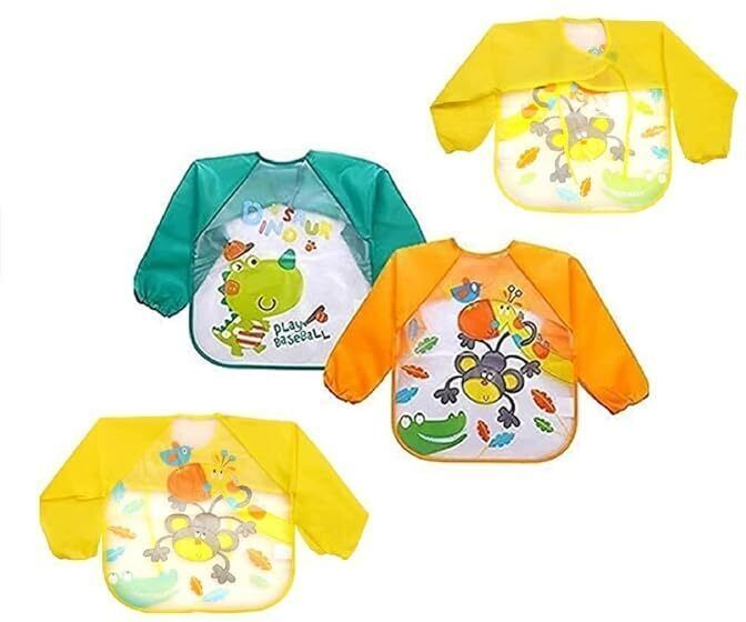 Full Sleeves Washable Waterproof Reusable Apron for Baby Easy Cleaning Quick Dry-image-6