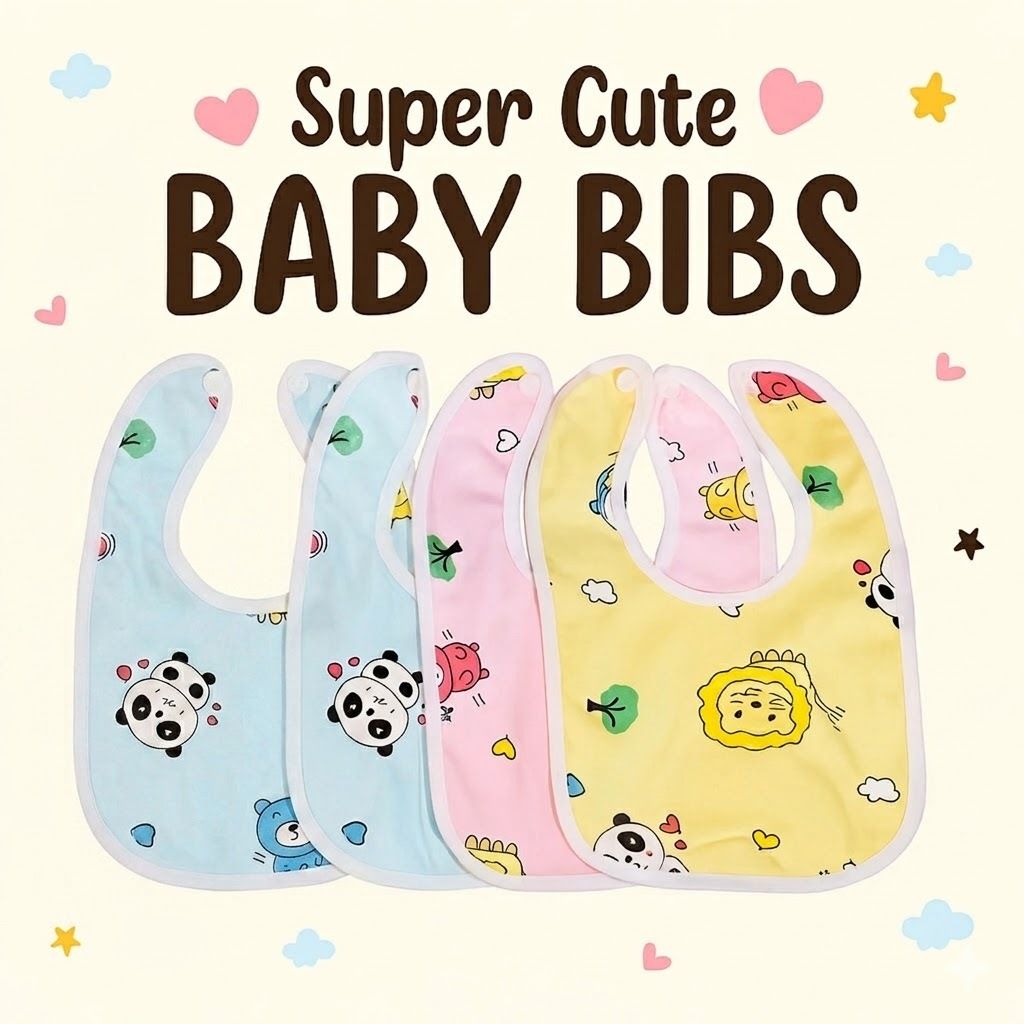 Baby Button Bibs Soft Cotton Feeding Apron Cute Print Double Layered Waterproof-image-12