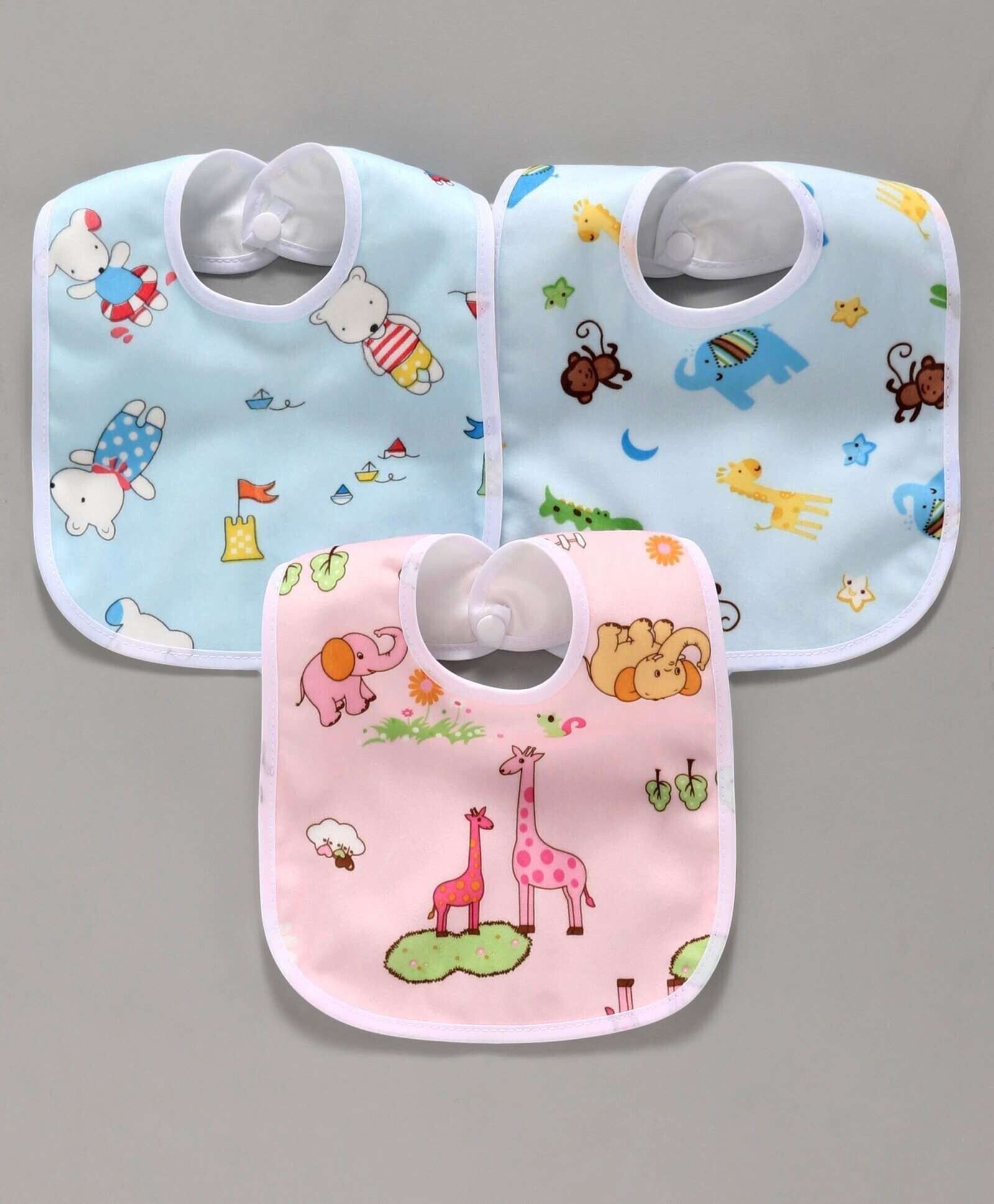 Waterproof, Super Soft Cotton Daily Use, Elegant and Stylish Velcro bibs for baby boy and baby girl-Pack of 3 (Multicolor)