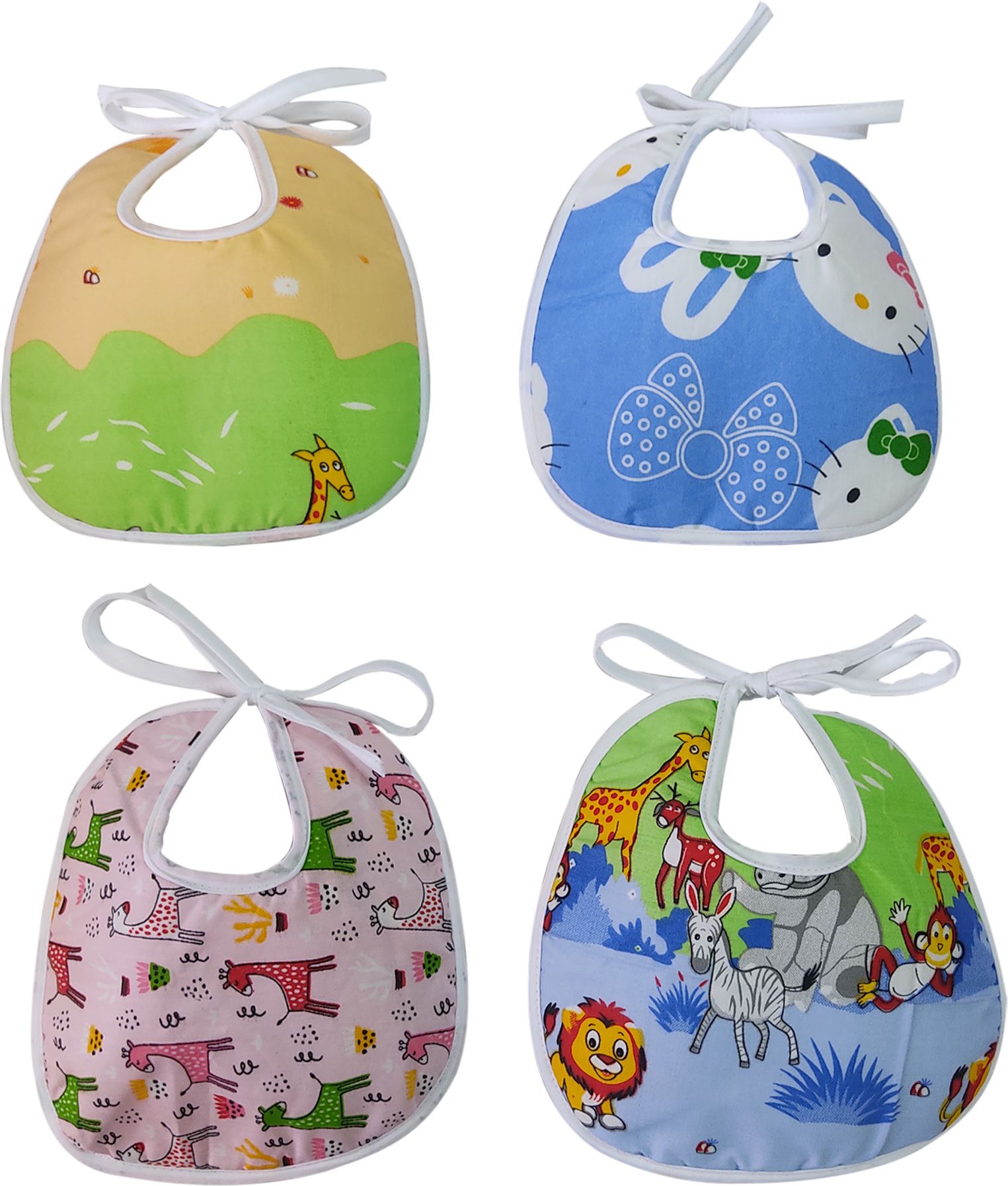 vijyas mart Set of 4 Cotton Bibs Printed Mix Colours-picture-29