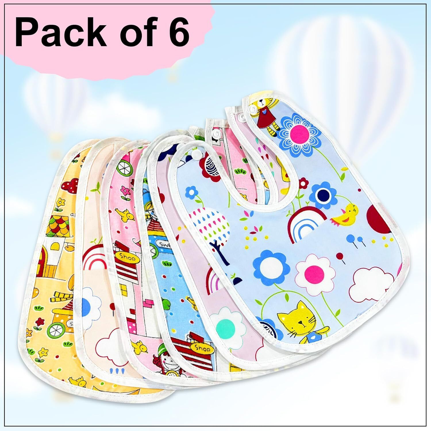 Baby Button Bibs Apron for Feeding & Drooling Animated Print with Tich Button-image-42