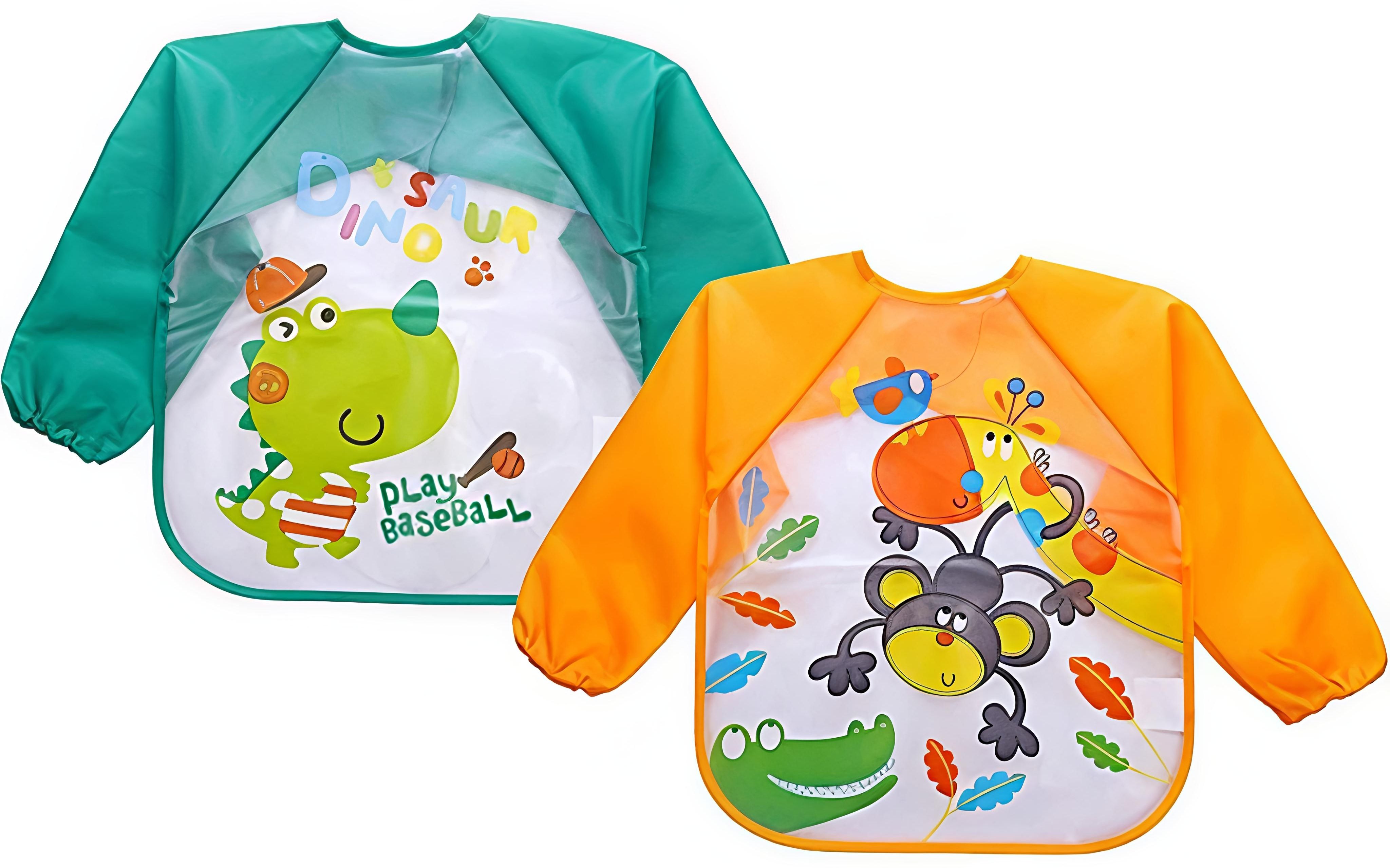 Baby Waterproof Full Sleeve Bib – Cartoon & Animal Toddler Feeding pack of 2-image-7