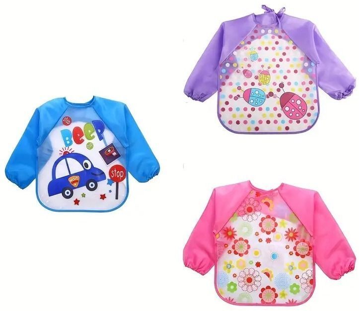 flengo; made for you 3PC Full Sleeves Washable Waterproof Bib Apron for Babies & Kids (Multicolor)-picture-26