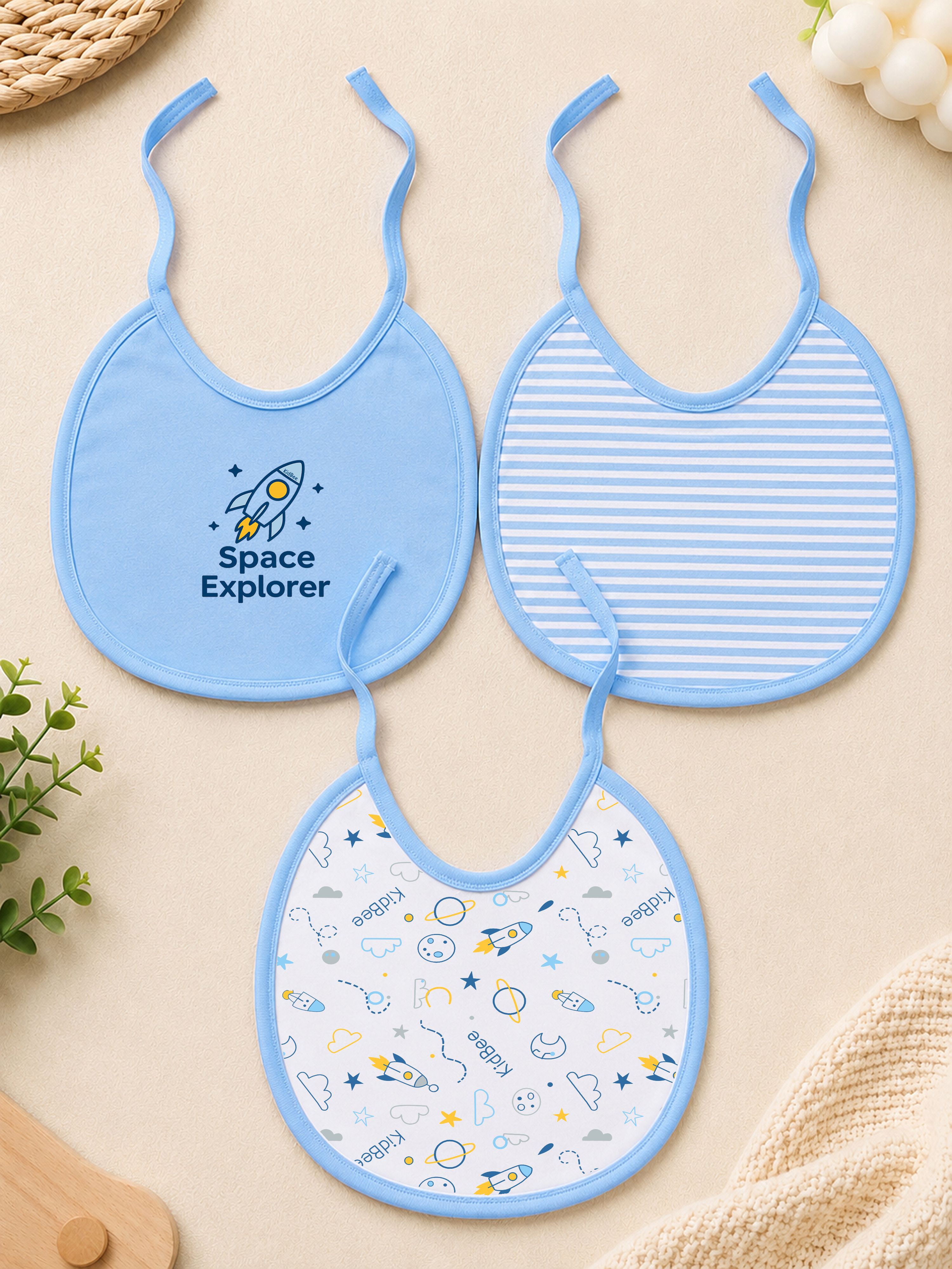 kidbee Soft Cotton Tie-Up Feeding Bib for Baby Boys & Girls 0-24 Months (Pack of 3)-picture-19