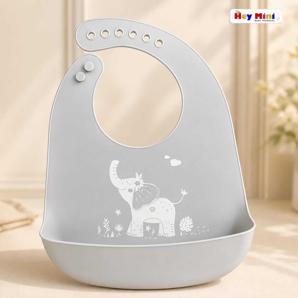Silicone Feeding Bib for Kids and Infants with Adjustable Button Fit-image-35