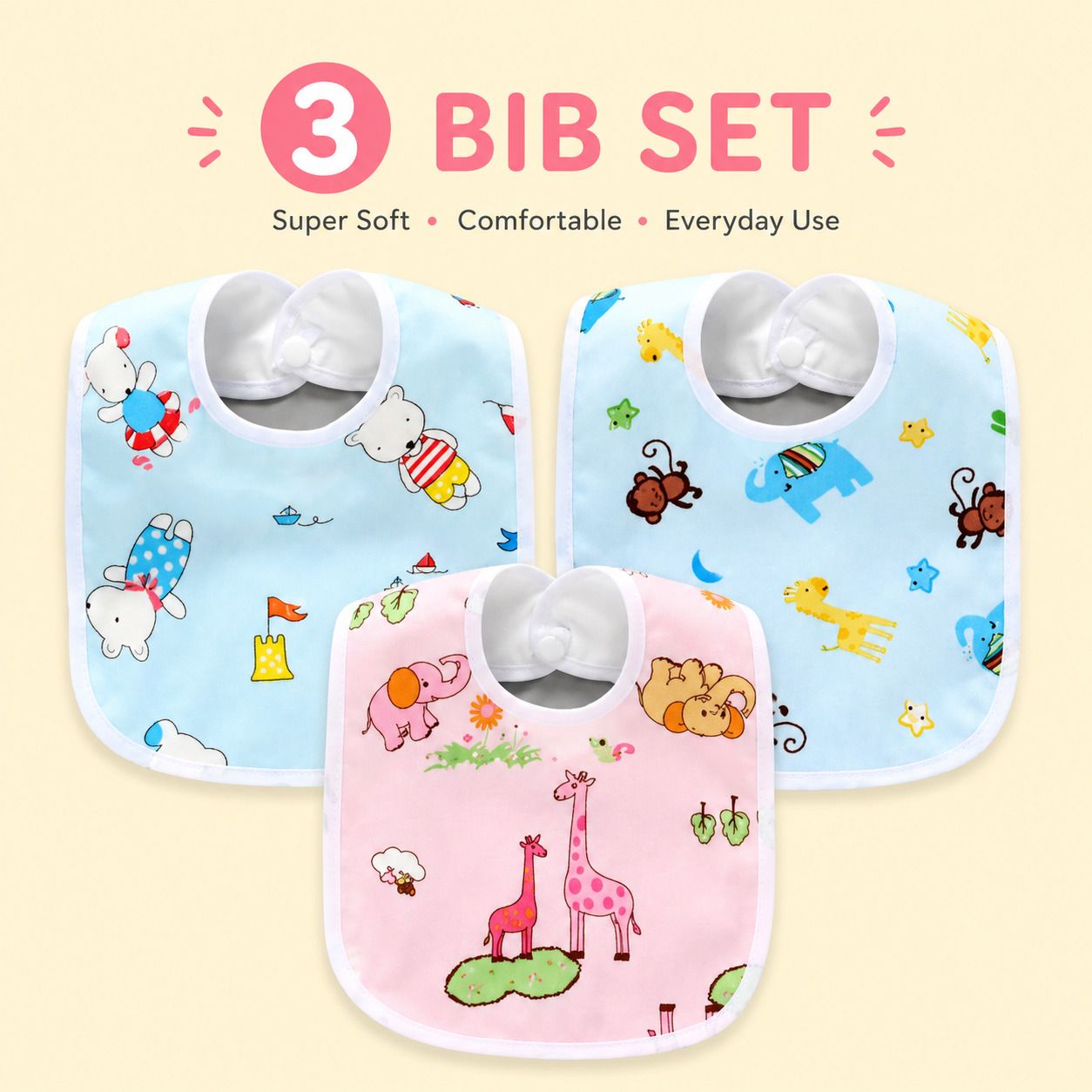 saforiaa Pack of 3 Cute Cartoon Baby Bibs-picture-13