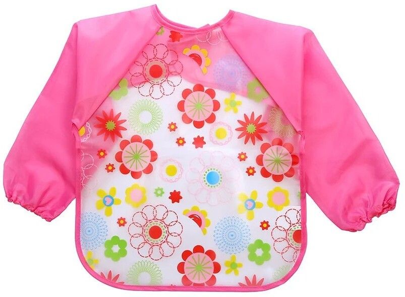 Full Sleeves Baby Feeding Bib Apron Washable Plastic Colorful Cartoon Long Bib-image-6