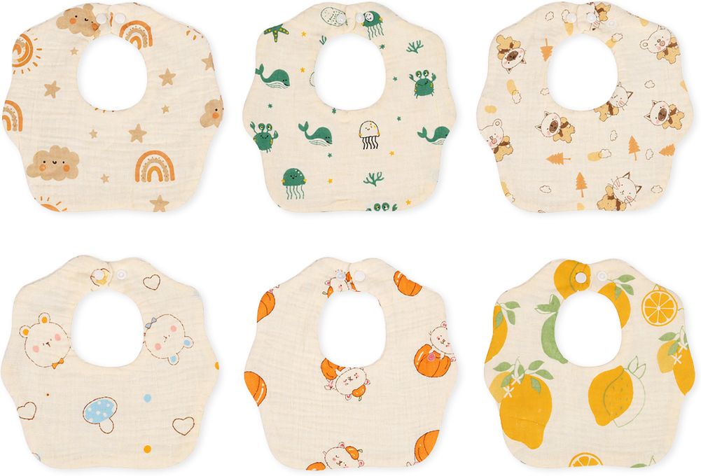 gustave Soft Baby Cotton Bibs 6 Pack Absorbent Muslin Adjustable Feeding Bibs-picture-24