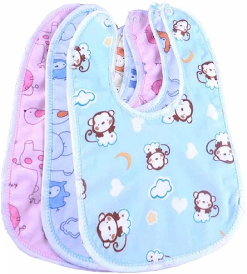 Baby Button Bibs Apron for Feeding and Drooling Cute Animated Print with Button