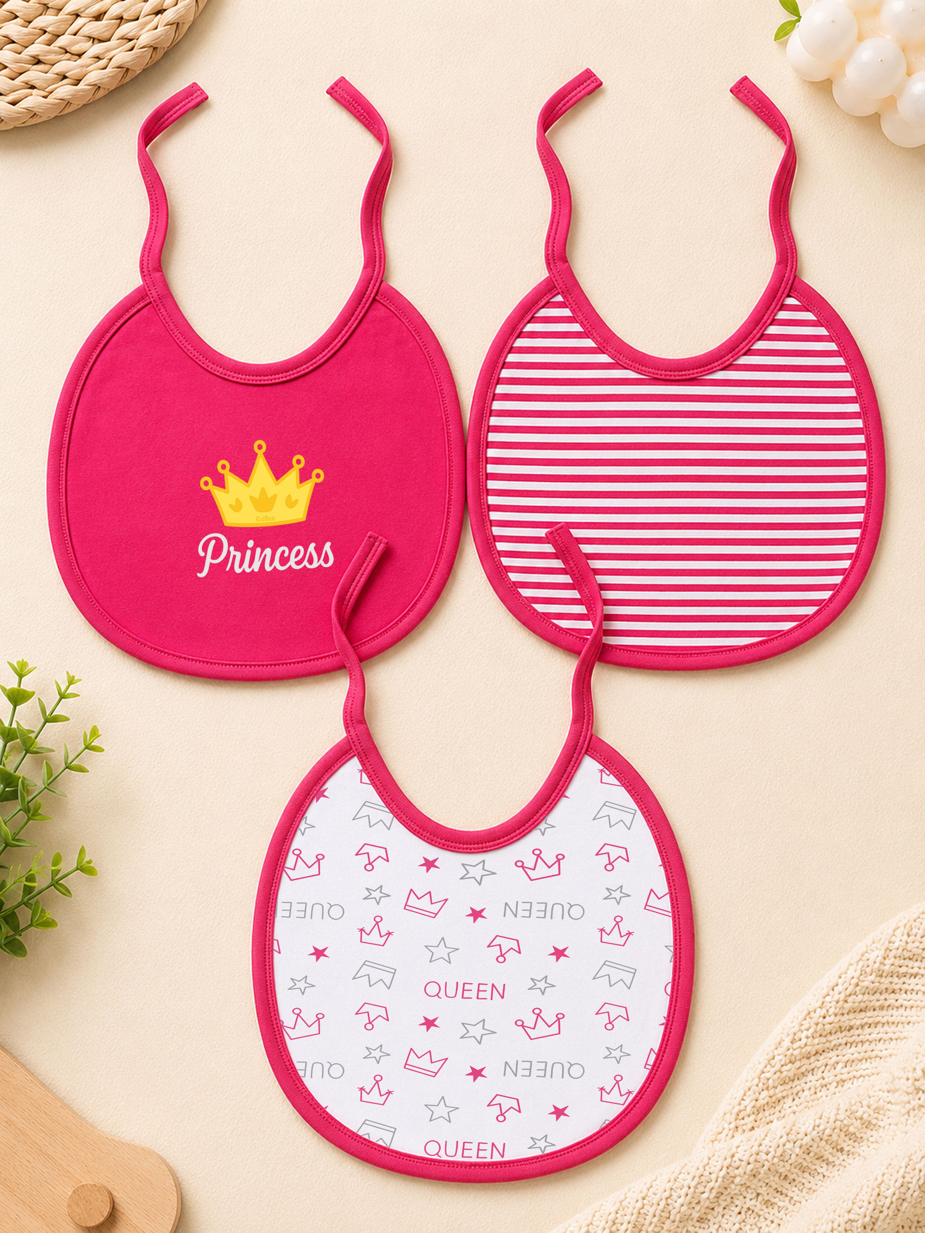 kidbee Soft Cotton Tie-Up Feeding Bib for Baby Boys & Girls 0-24 Months (Pack of 3)-picture-18