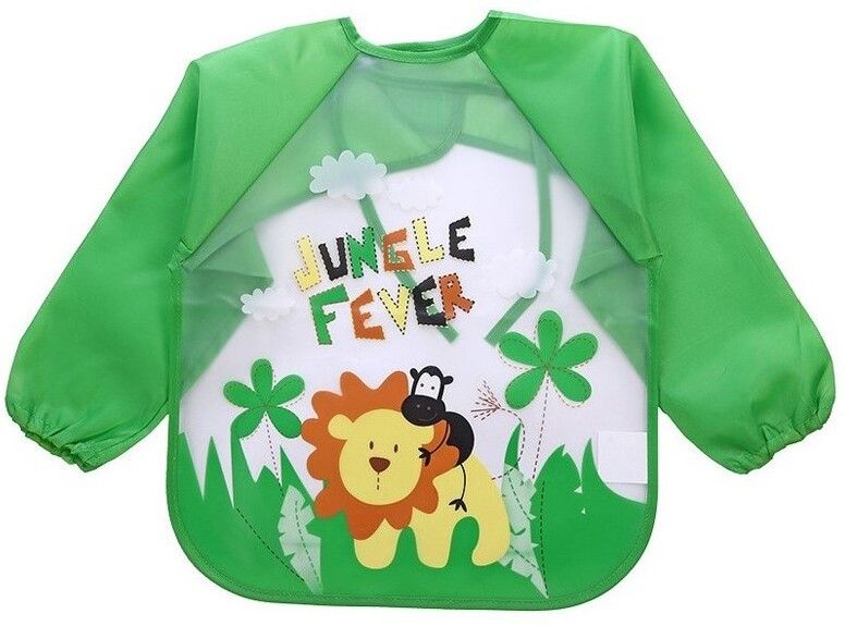 Full Sleeves Baby Feeding Bib Apron Washable Plastic Colorful Cartoon Long Bib-image-6