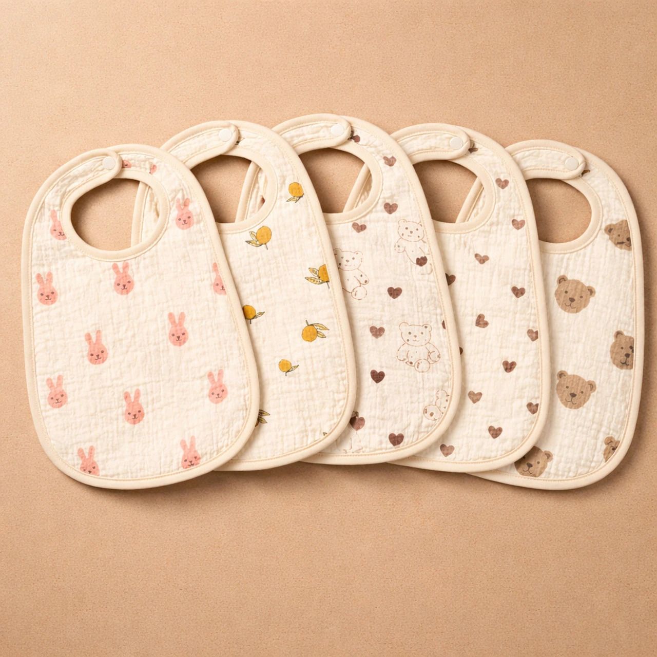 bigbought Premium Muslin Baby Bib Set of 5 | Soft Absorbent Feeding & Drooling Bibs-picture-43