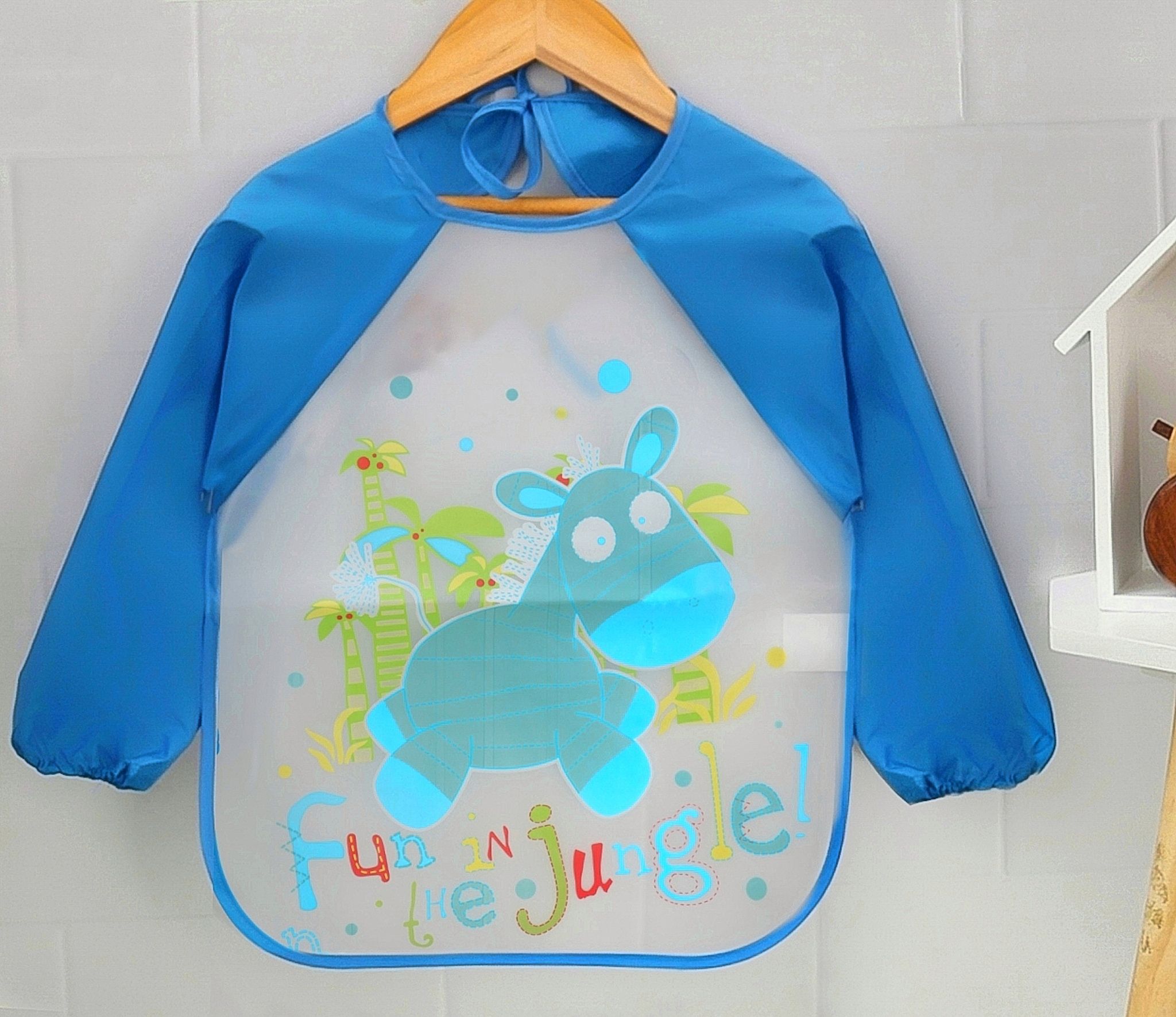 yellow bee Polyester Dino Print Art Smock with Adjustable Closure for Boys, White, Blue-picture-14