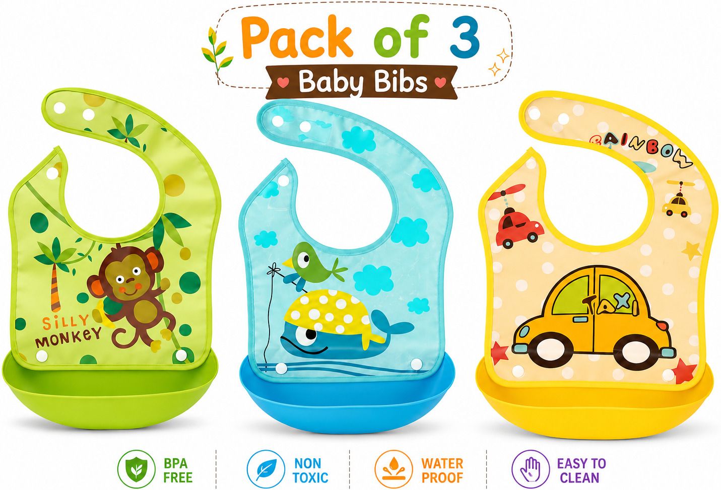 Waterproof Silicone Baby Bibs (Pack of 3) Feeding Cloak-image-27