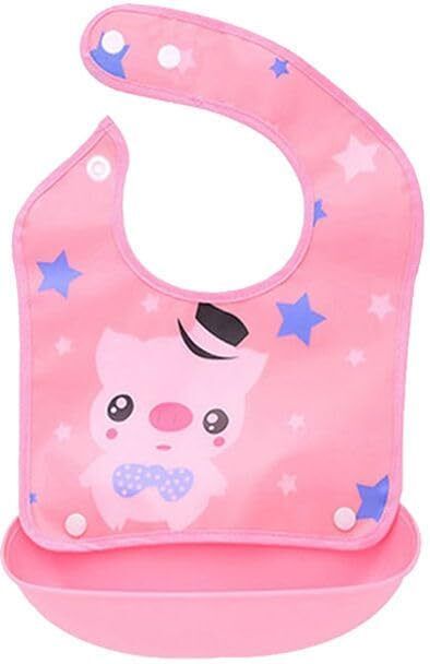 momisy Baby Bib Waterproof Silicone Apron w/Pocket for 6M+ (Pink-Pig)-picture-28