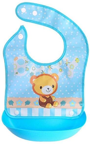 momisy Silicone Baby Bib Waterproof Wipeable Pocket Blue Bear-picture-18