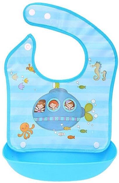 momisy Baby Bib Waterproof Silicone Apron w/Pocket for 6M+ (Blue-Submarine)-picture-29