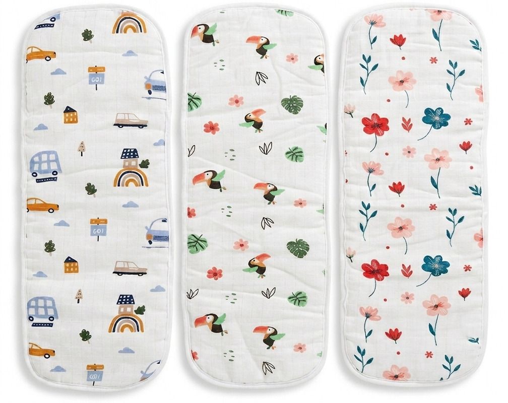voidrop 100% Muslin Printed Burp Cloth/Bibs/Napkins/Burpies (50 x 18)(Pack of 3)-picture-0