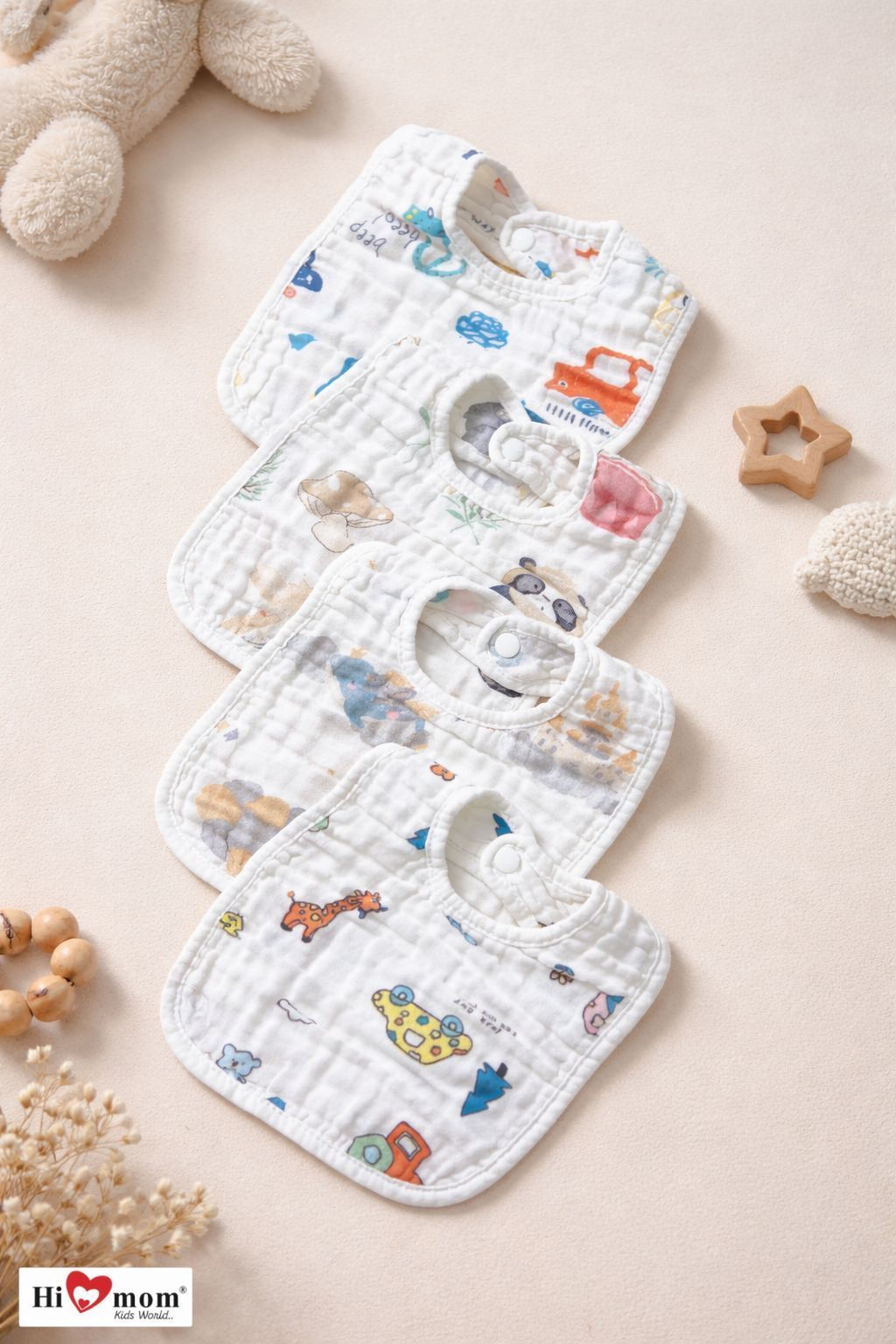 Cotton Baby Bibs Super Absorbent Bandana Apron Buttons For Drooling Feeding-image-47