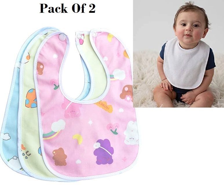 (Pack Of 2) New Born Baby Fast Dry, Double Layered , Water Proof Cotton Bibs