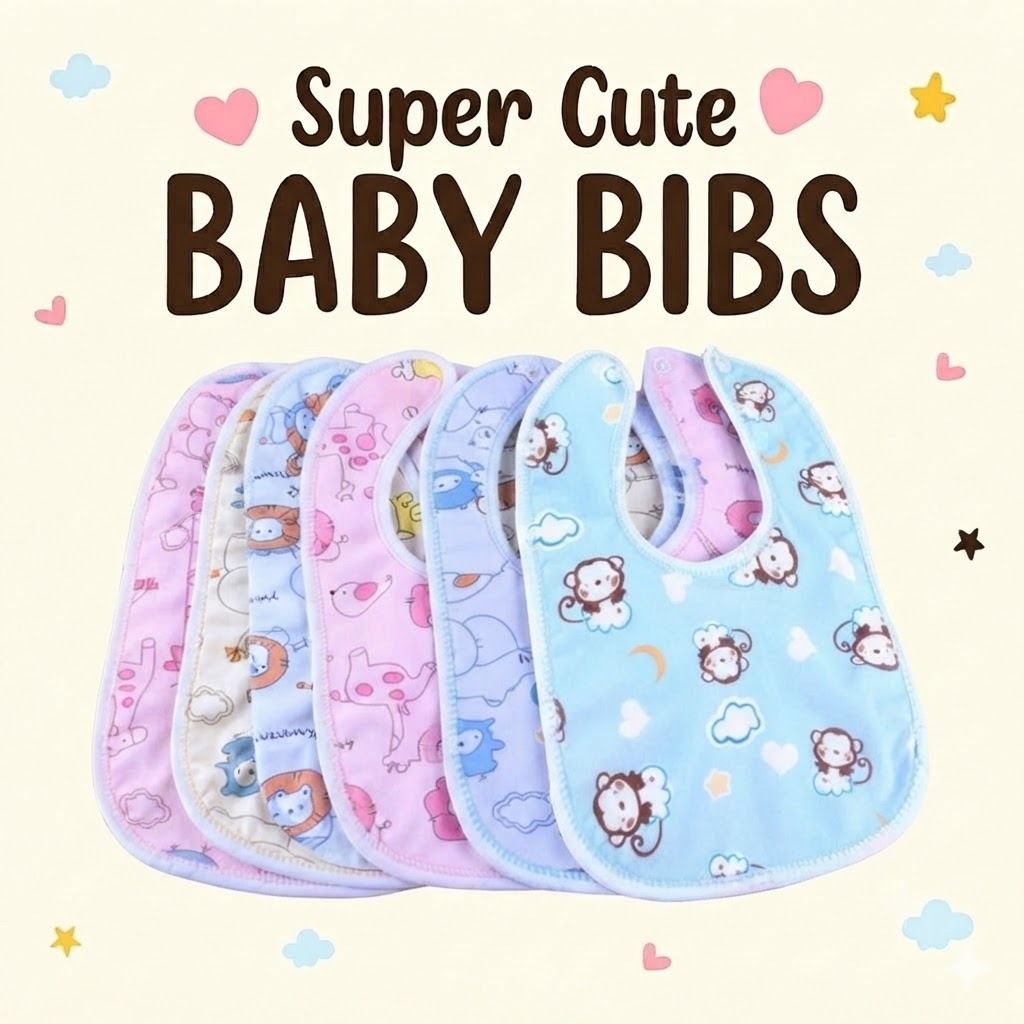 Baby Button Bibs Soft Cotton Feeding Apron Cute Print Double Layered Waterproof-image-15