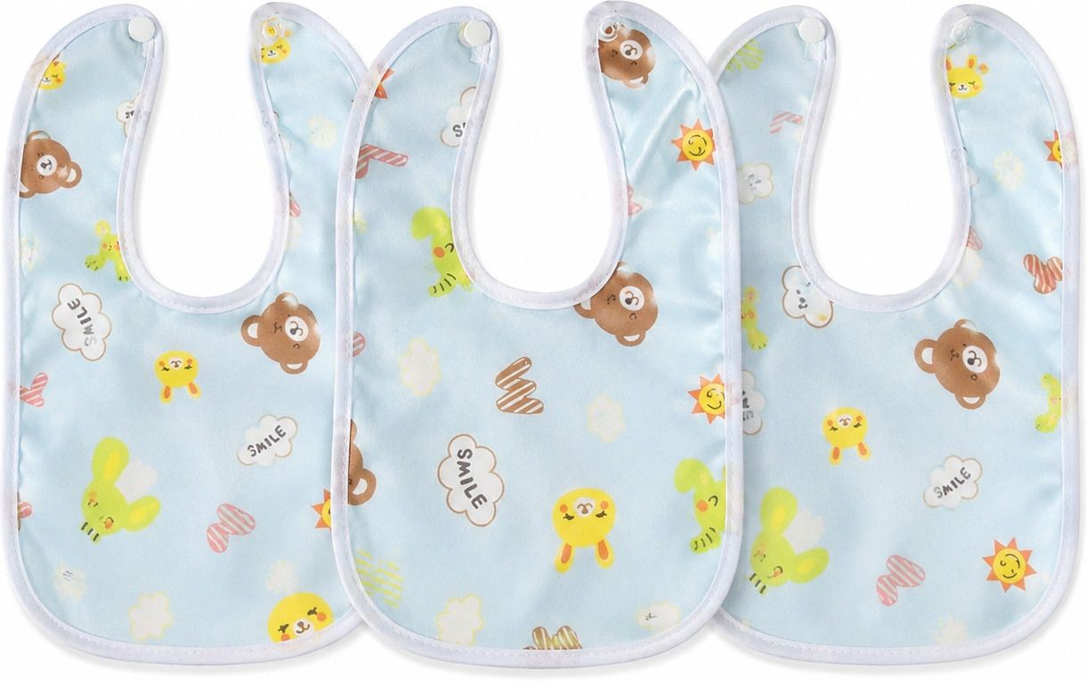 qenzio Cotton Baby Bibs Pack of 3, Waterproof Back, Snap Button, Printed-picture-16