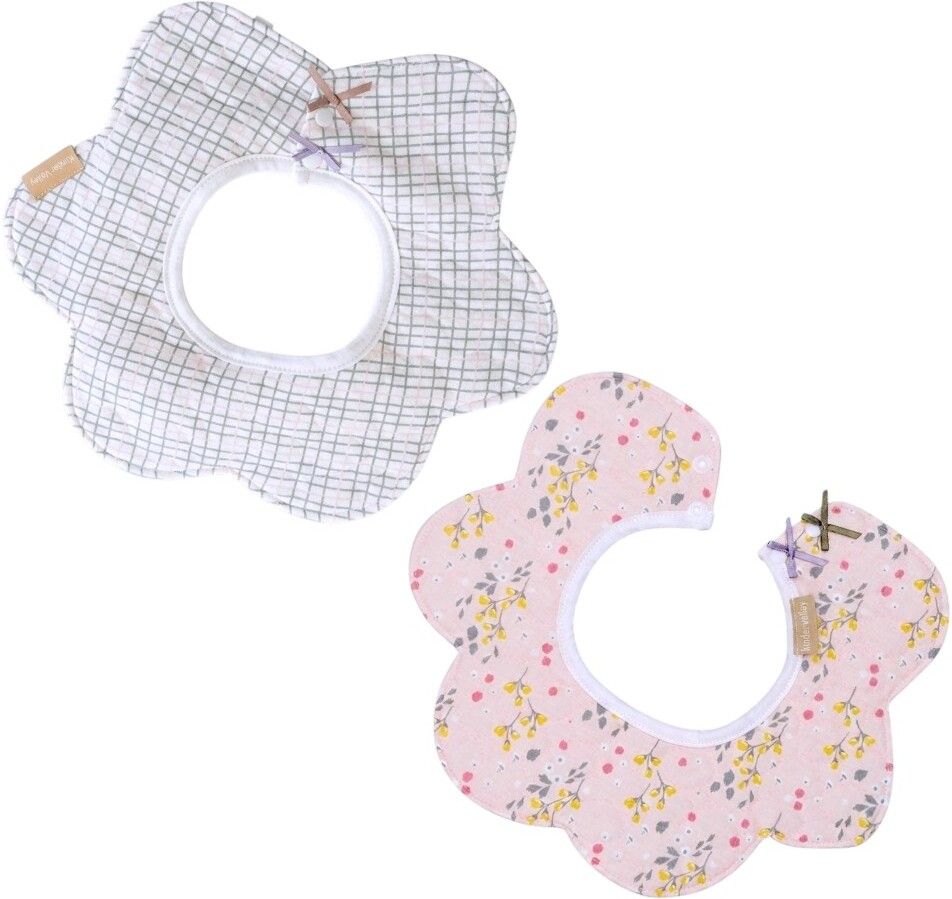 100% Premium Cotton Baby Bibs 2Pc Highly Absorbent, Floral Design Girls-image-1
