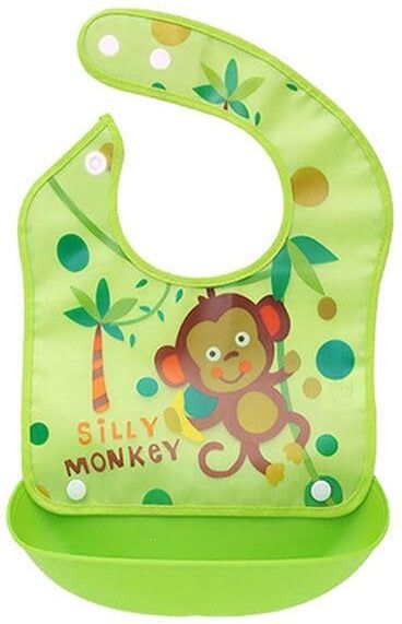 momisy Baby Bib Waterproof Silicone Apron w/Pocket for 6M+ (Green-Monkey)-picture-22