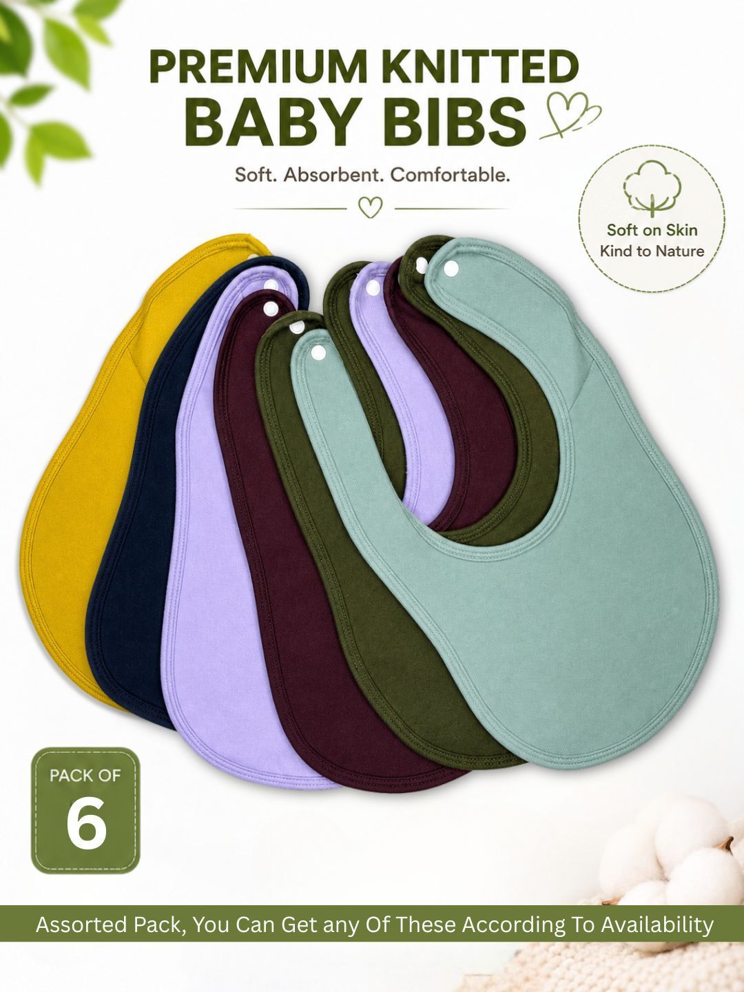 Cotton Terry Baby Feeding Bibs - Multicolor - Pack of 6(0-24 Months)-image-8