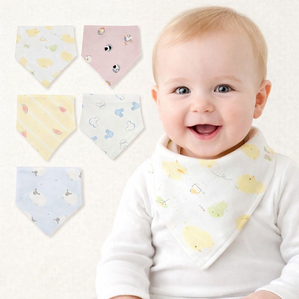 mw prints Baby Cotton Bandana Feeding Bibs Cartoon Print (Pack of 5)-picture-8