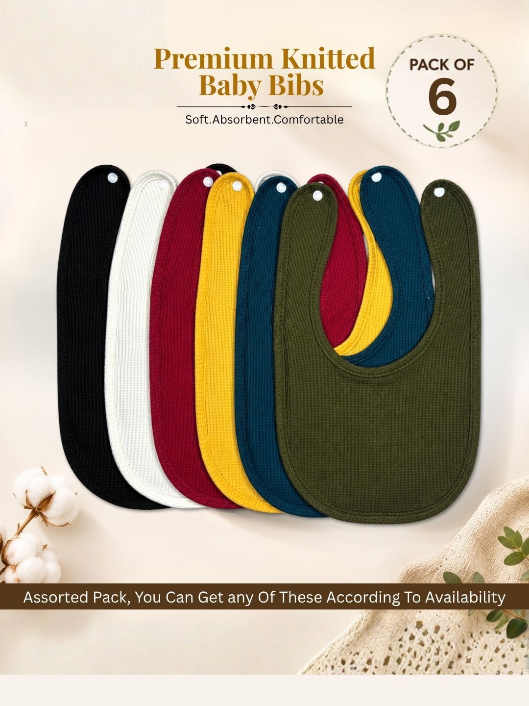 Cotton Baby Feeding Bibs - Multicolor - Pack of 6(0-24 Months)-image-1