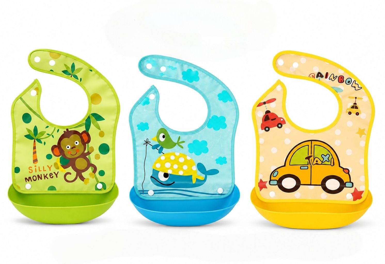 saforiaa Multicolour Baby Feeding Bibs Set of 3 with Fun Cartoon Prints-picture-38