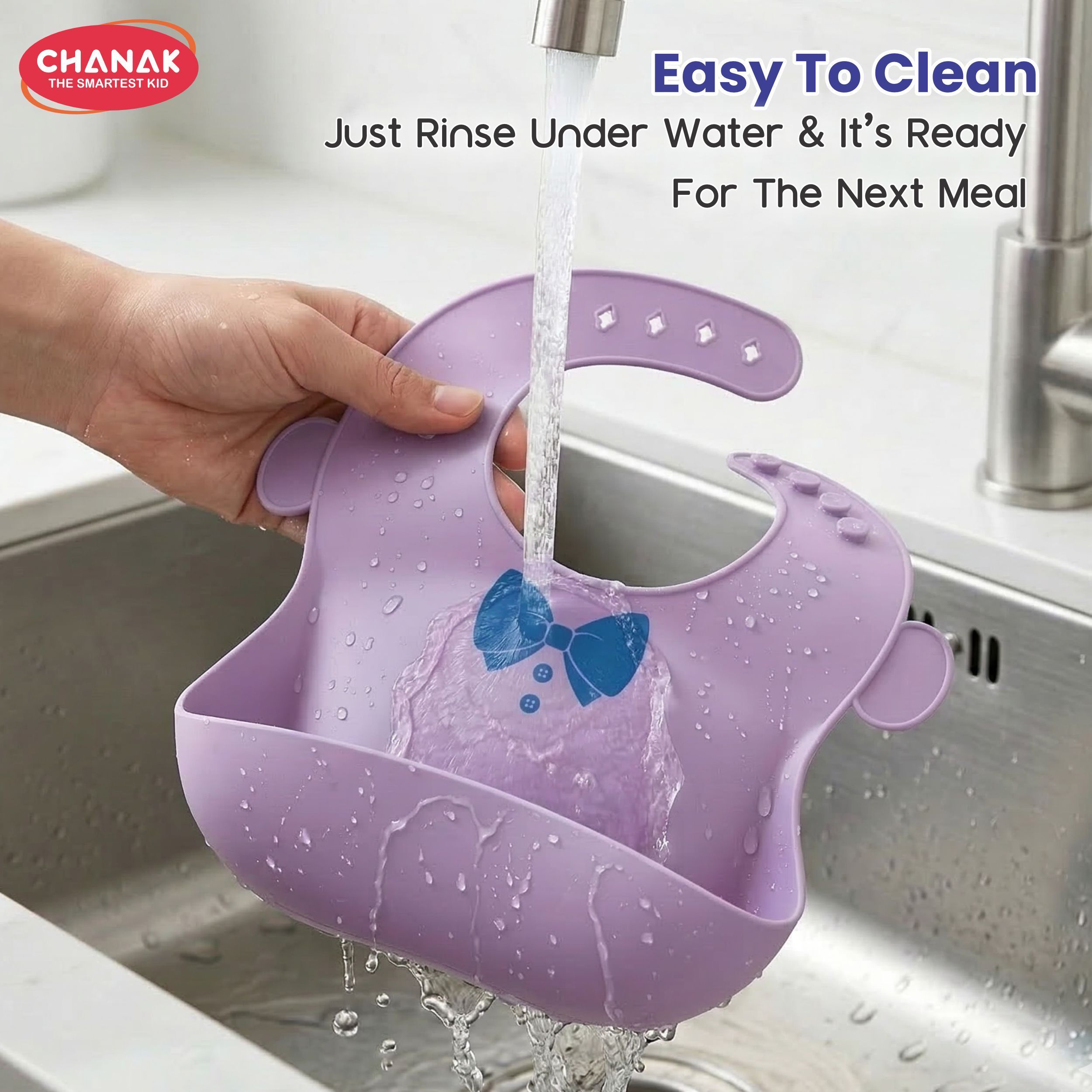 chanak Silicone Bib with Catcher Pocket, Adjustable Waterproof BPA-Free Purple-picture-2
