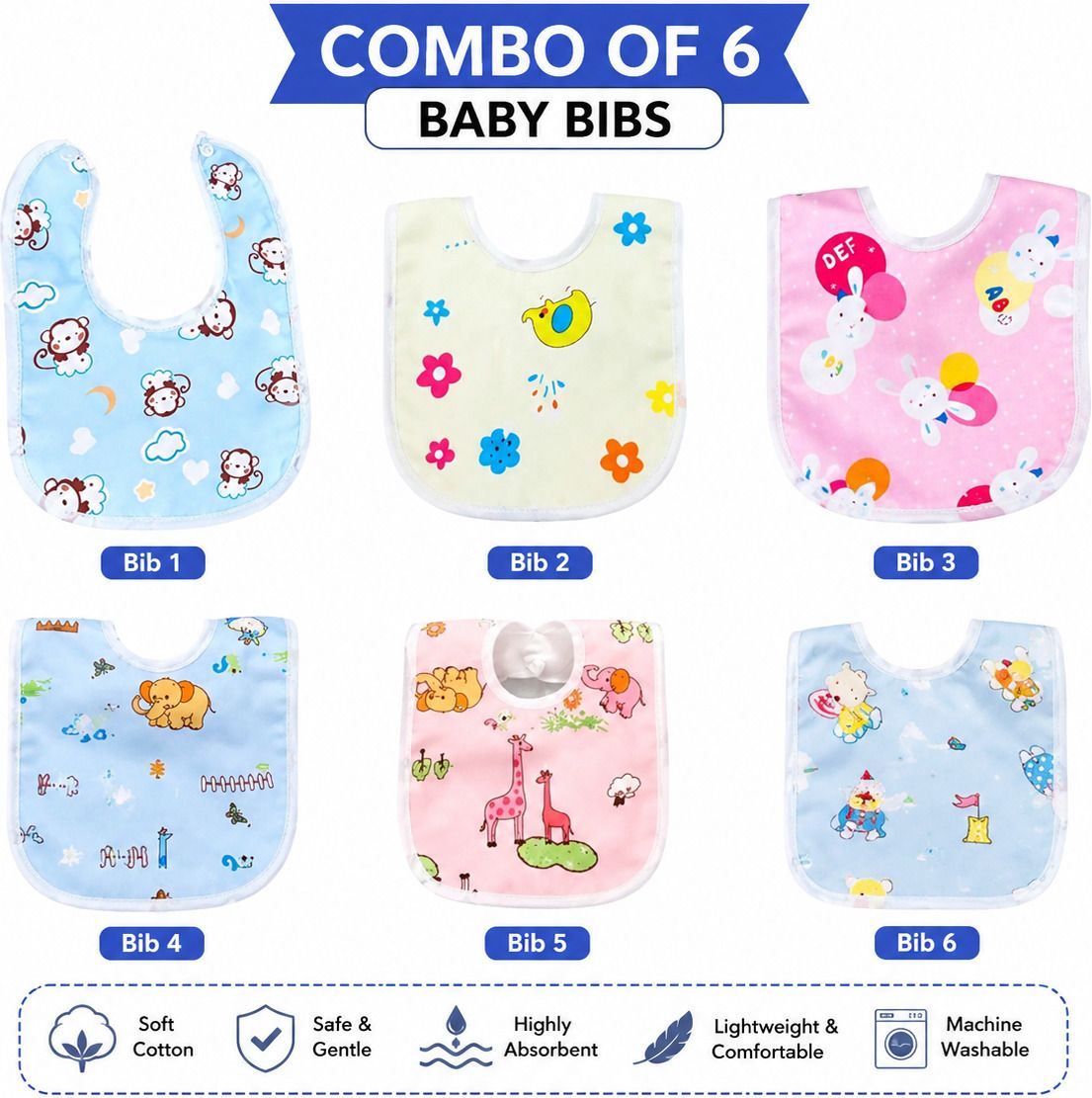 preetaaru Waterproof Baby Bibs Set of 6 (Multicolor)-picture-21