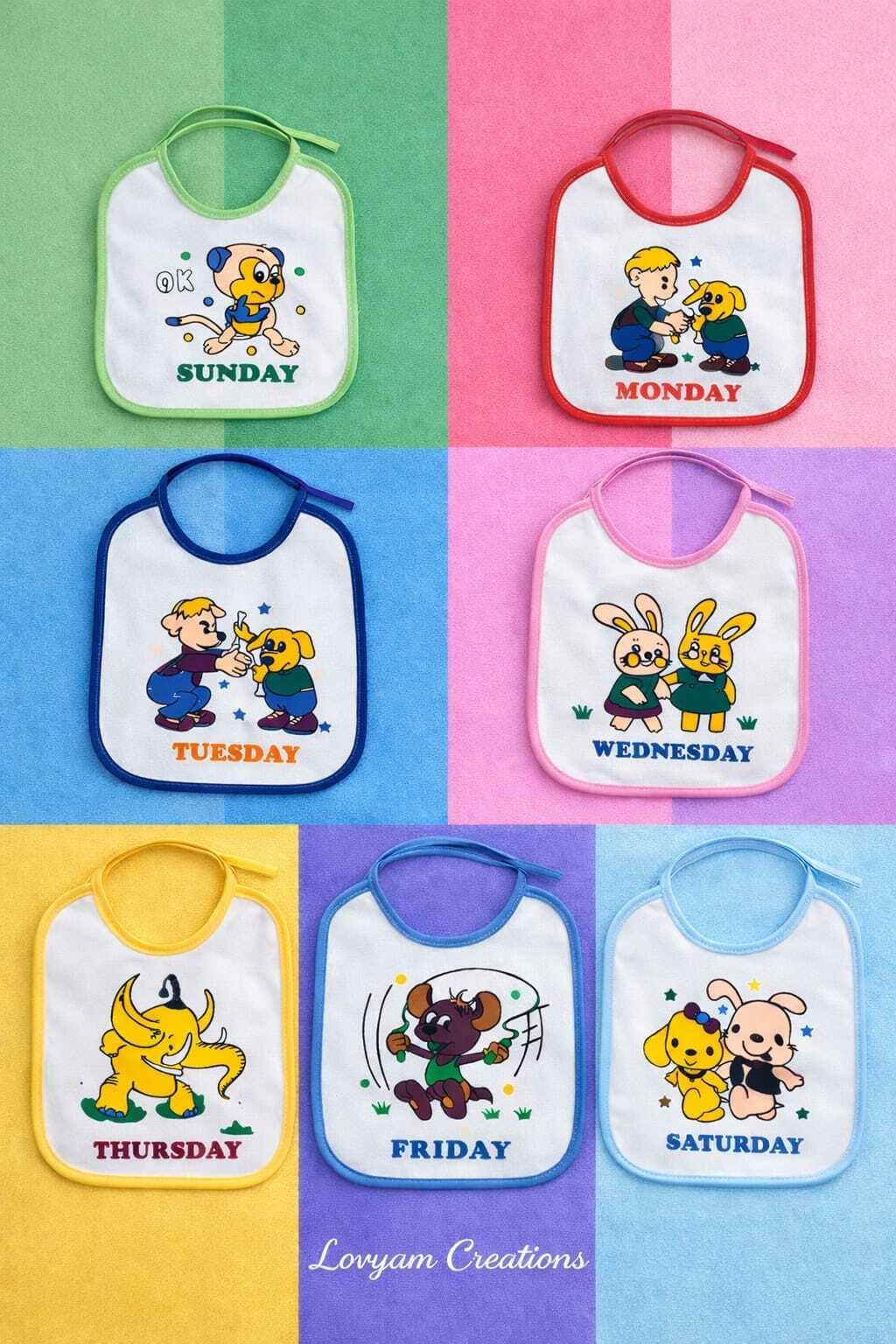 flying aura 7 Days Baby Bib Set Soft Cotton Feeding Bibs Combo Pack of 7-picture-25